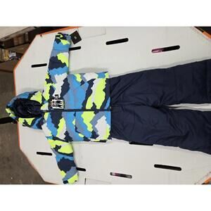Hurley Winter Snow Jacket and Pants Set - Blue and Neon Green Camouflage